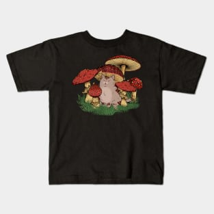 Kawaii Mushroom Cat Kids T-Shirt